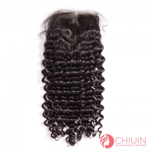 5x5 Lace Closure Deep Wave Top Quality Raw Cambodian Hair